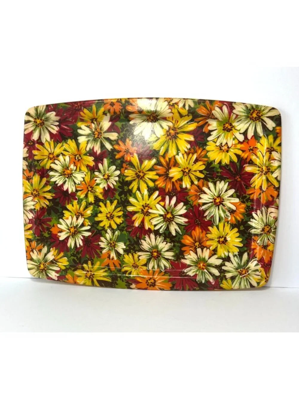 Vintage Daisy Floral Fiberglass Serving Trays Set Of 2 16